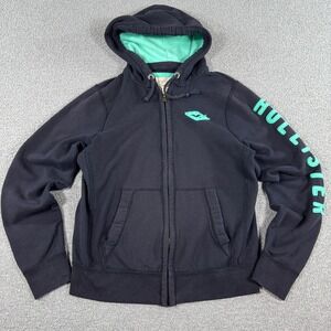 Hollister Hoodie Men's Medium Black Zip Up Spell Out Logo Skater Streetwear Y2K